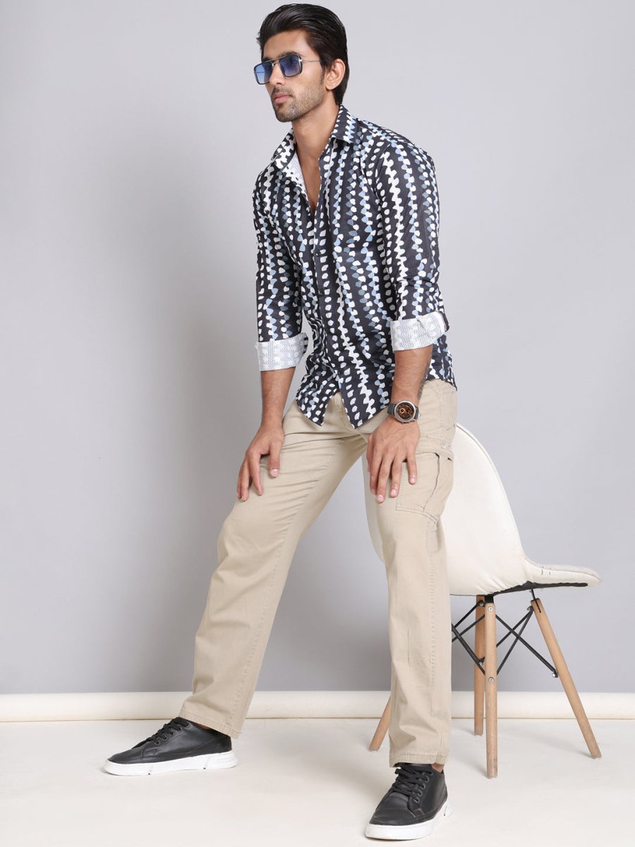Black Printed Party Shirt for Men - SF_999Black_S