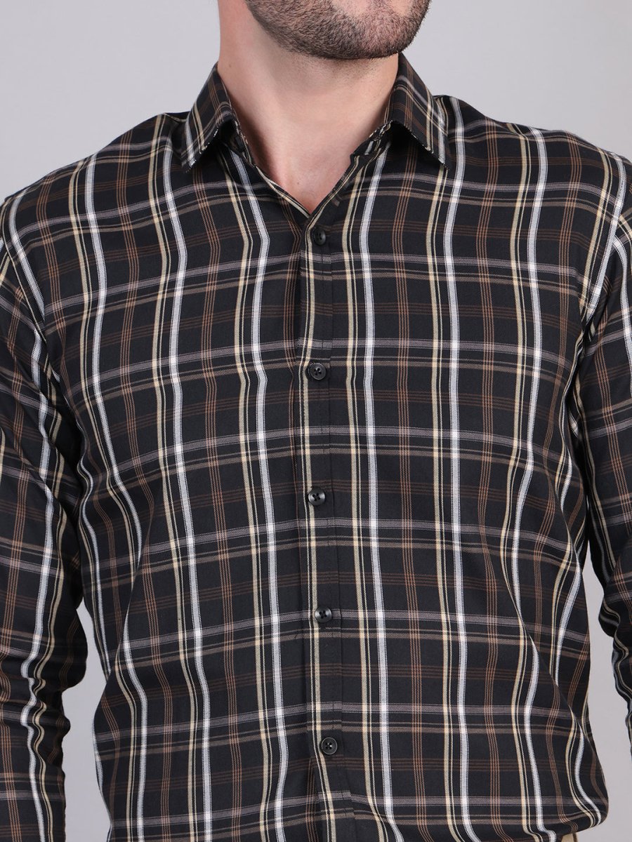 Black Regular Fit Checks Formal Shirts for Men - SF_9007Black_S