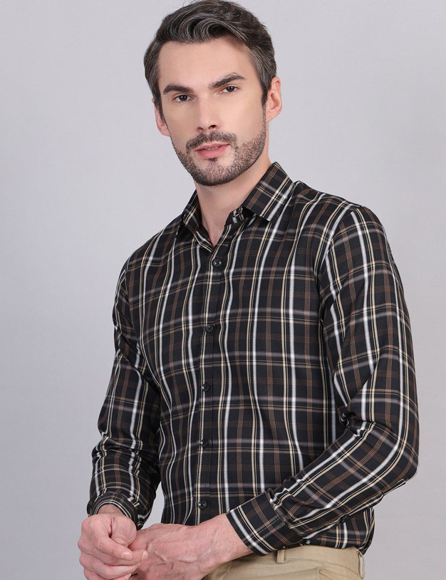 Black Regular Fit Checks Formal Shirts for Men - SF_9007Black_S