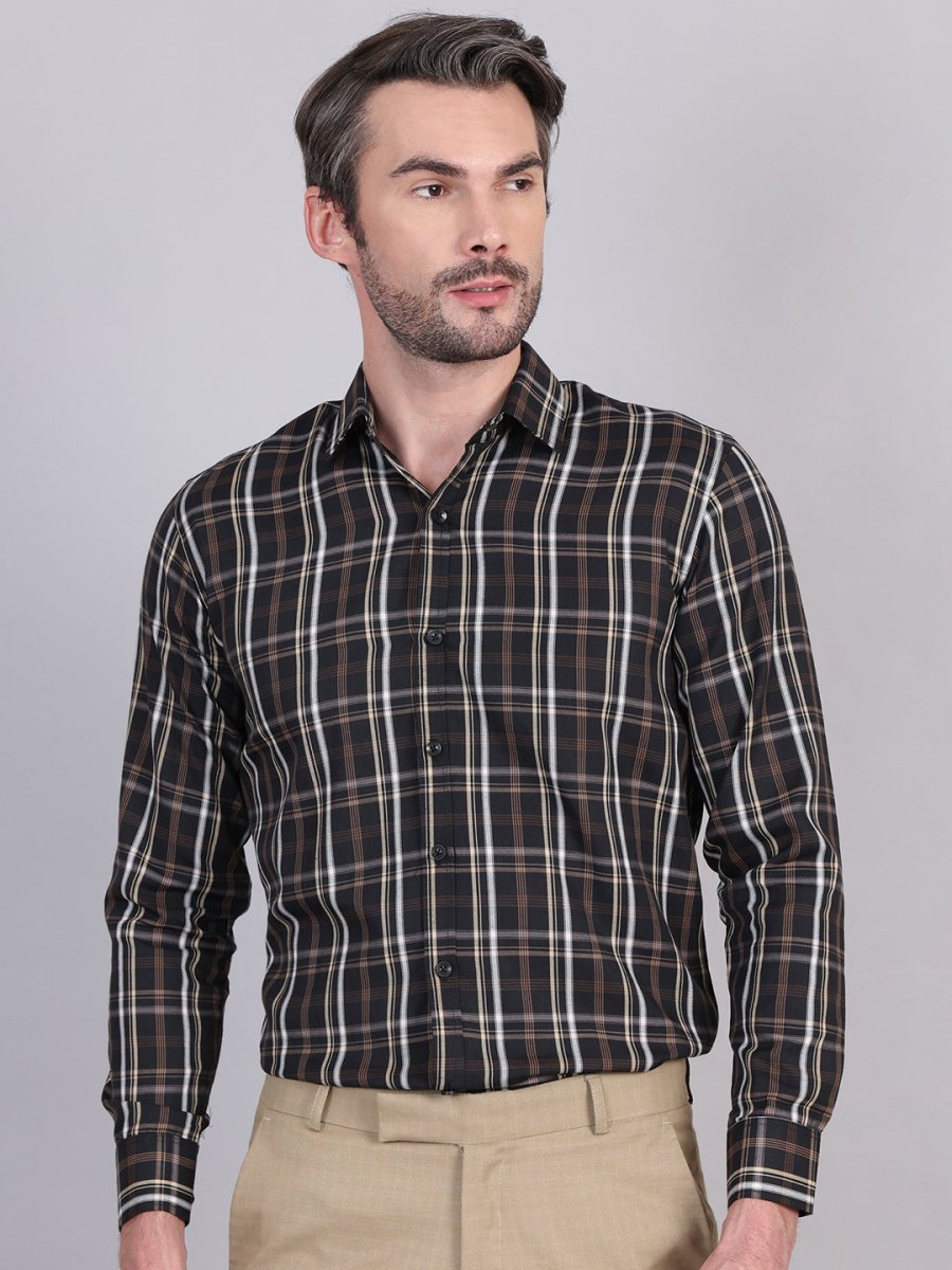 Black Regular Fit Checks Formal Shirts for Men - SF_9007Black_S