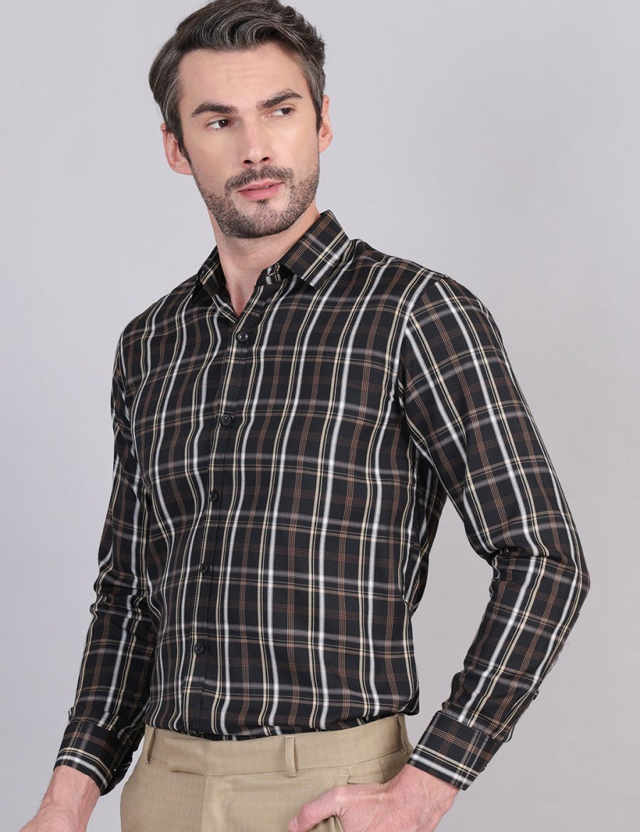 Black Regular Fit Checks Formal Shirts for Men - SF_9007Black_S