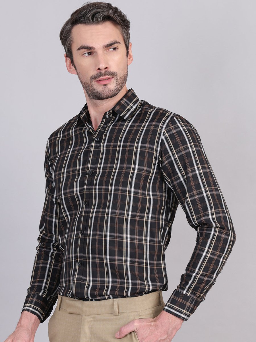 Black Regular Fit Checks Formal Shirts for Men - SF_9007Black_S