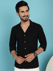 Black Self Design Cotton Formal Shirt for Men - SF_904Black_S