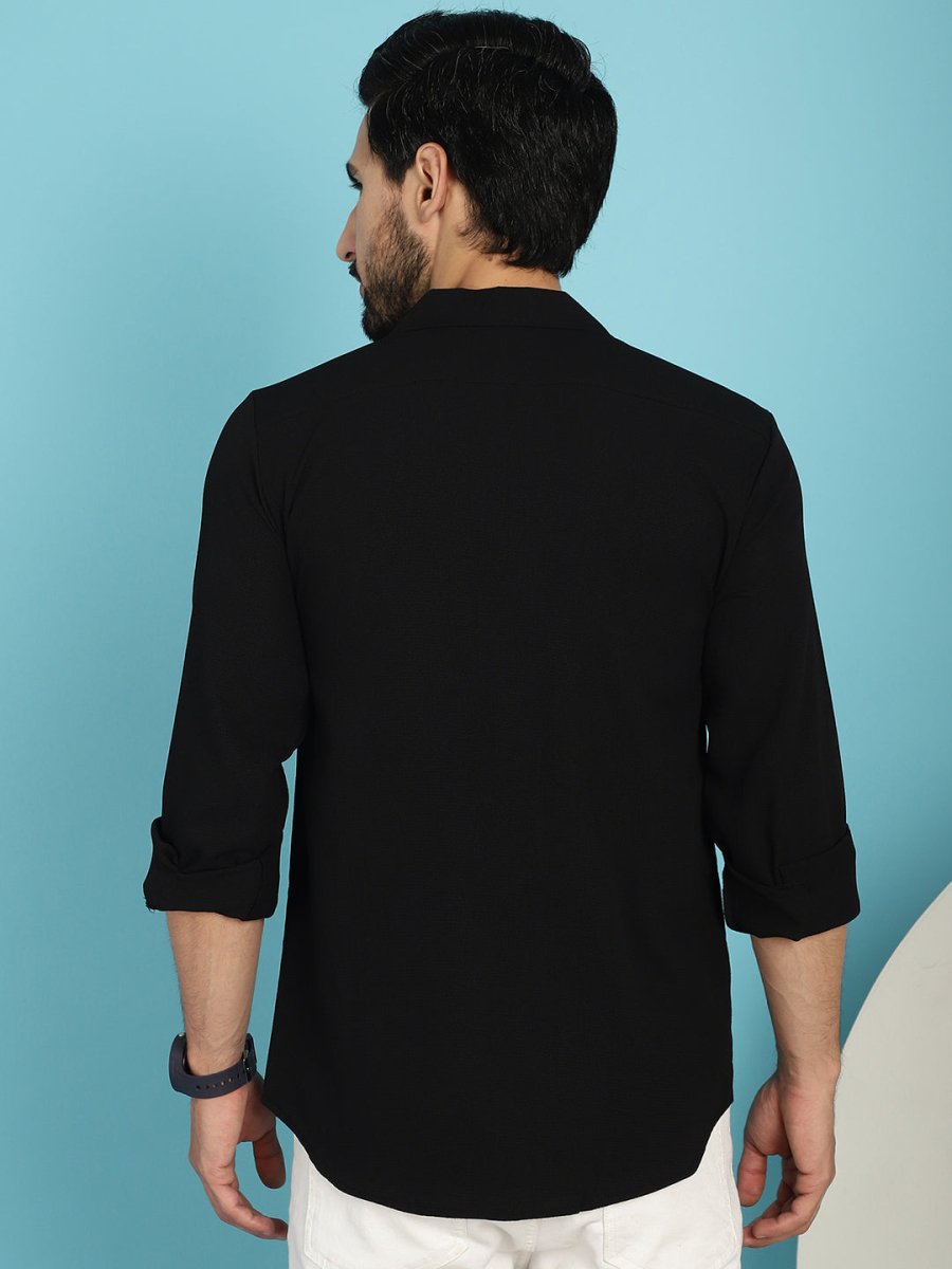 Black Self Design Cotton Formal Shirt for Men - SF_904Black_S