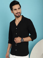 Black Self Design Cotton Formal Shirt for Men - SF_904Black_S