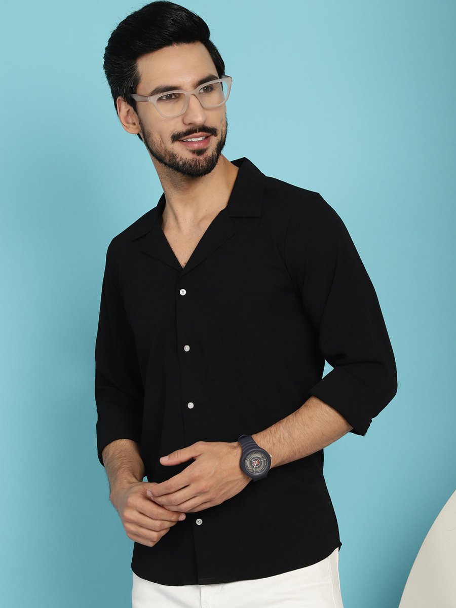 Black Self Design Cotton Formal Shirt for Men - SF_904Black_S
