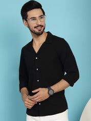 Black Self Design Cotton Formal Shirt for Men - SF_904Black_S