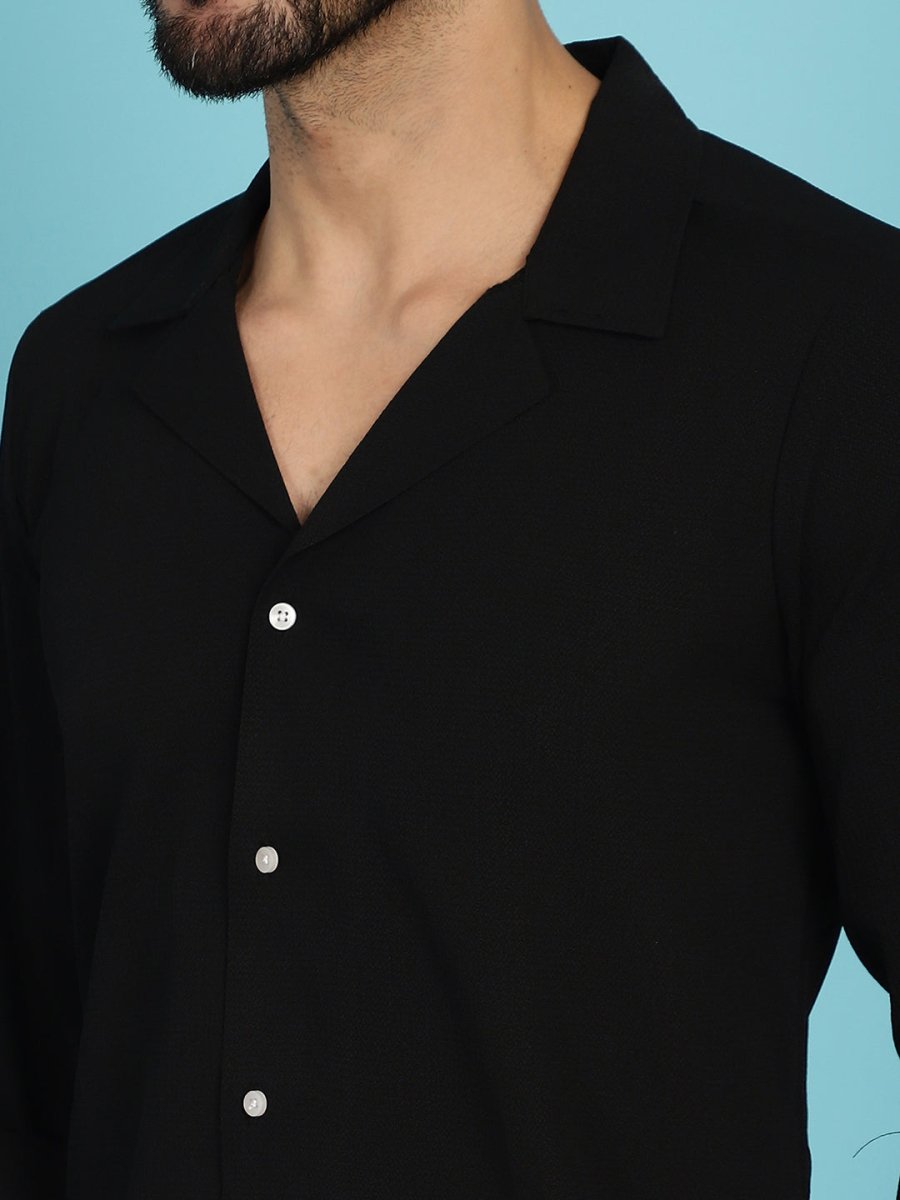 Black Self Design Cotton Formal Shirt for Men - SF_904Black_S