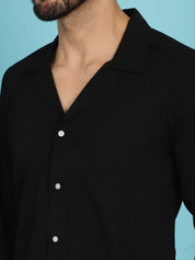 Black Self Design Cotton Formal Shirt for Men - SF_904Black_S