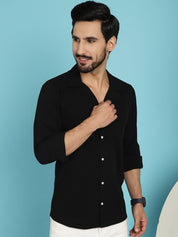 Black Self Design Cotton Formal Shirt for Men - SF_904Black_S