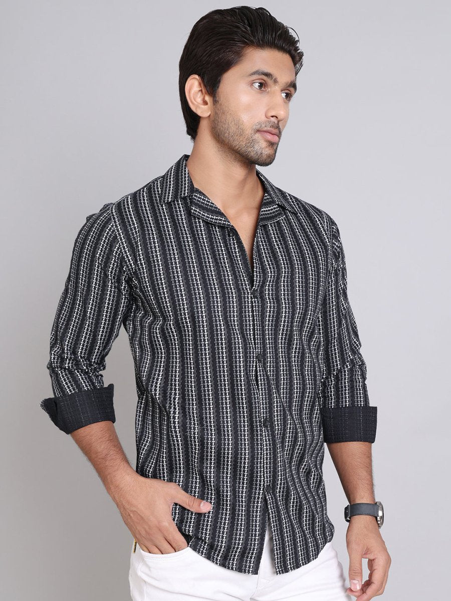 Black Self Design Cotton Shirt for Men - SF_997Black_S