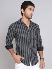 Black Self Design Cotton Shirt for Men - SF_997Black_S
