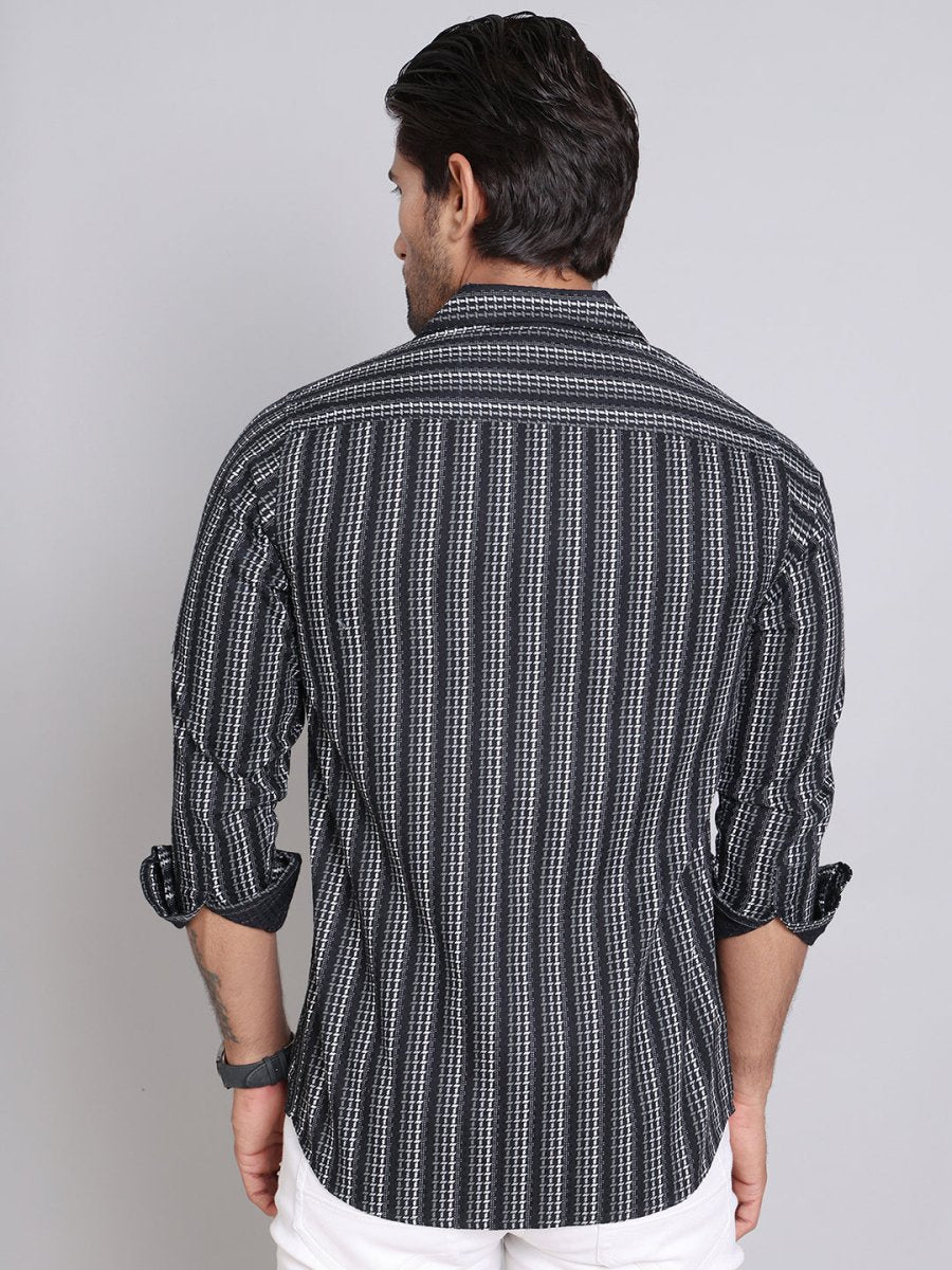 Black Self Design Cotton Shirt for Men - SF_997Black_S