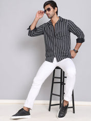 Black Self Design Cotton Shirt for Men - SF_997Black_S