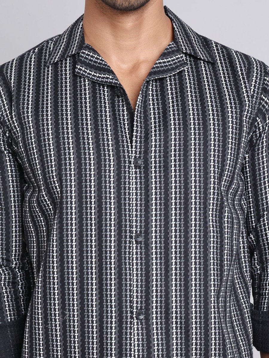 Black Self Design Cotton Shirt for Men - SF_997Black_S