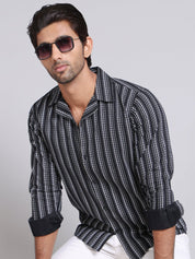 Black Self Design Cotton Shirt for Men - SF_997Black_S