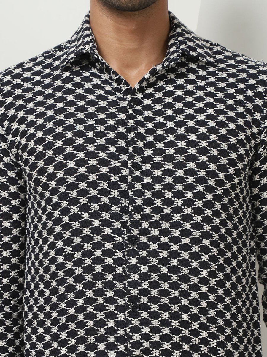 Black Self Design Party Shirt for Men - SF_956Black_S