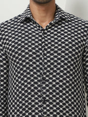 Black Self Design Party Shirt for Men - SF_956Black_S