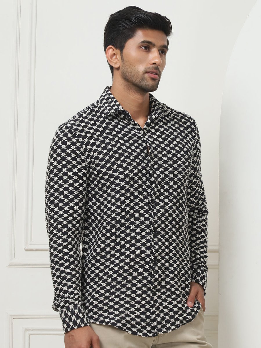 Black Self Design Party Shirt for Men - SF_956Black_S
