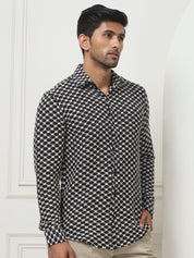 Black Self Design Party Shirt for Men - SF_956Black_S