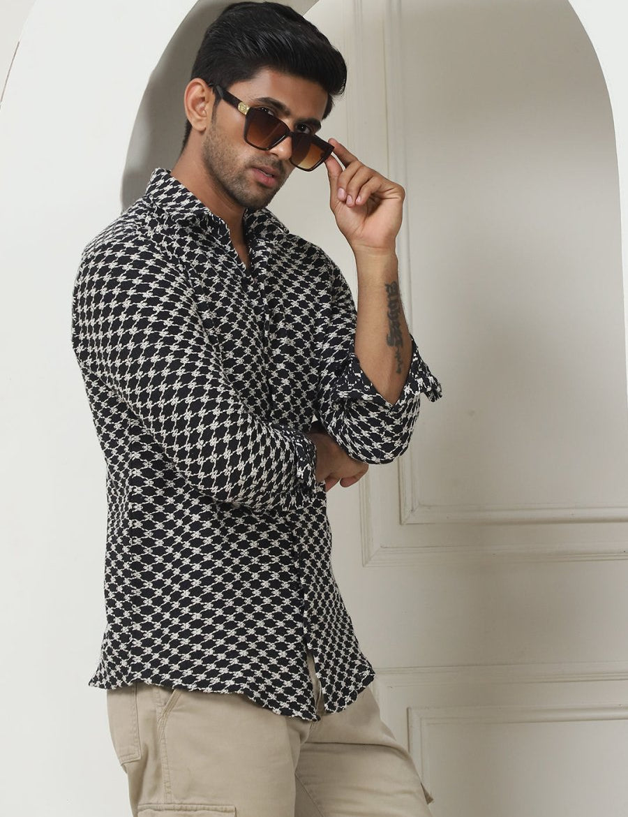 Black Self Design Party Shirt for Men - SF_956Black_S