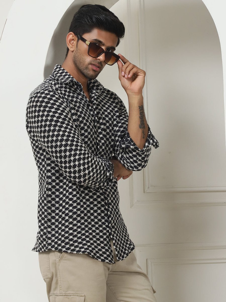Black Self Design Party Shirt for Men - SF_956Black_S