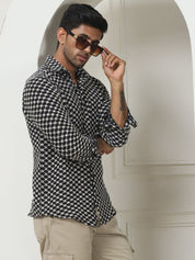 Black Self Design Party Shirt for Men - SF_956Black_S