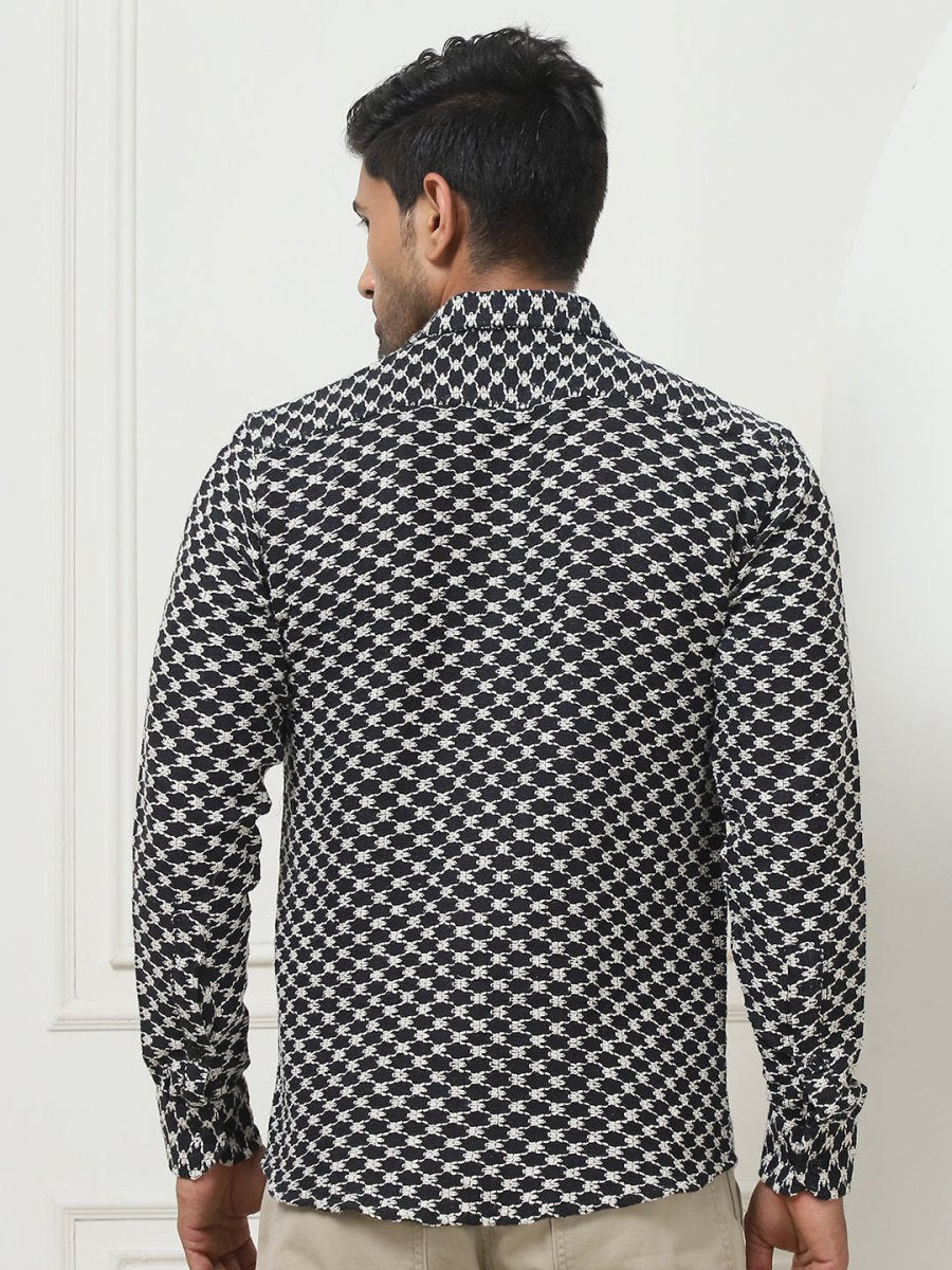 Black Self Design Party Shirt for Men - SF_956Black_S