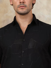 Black Self Design Party Shirt for Men - SF_944Black_S