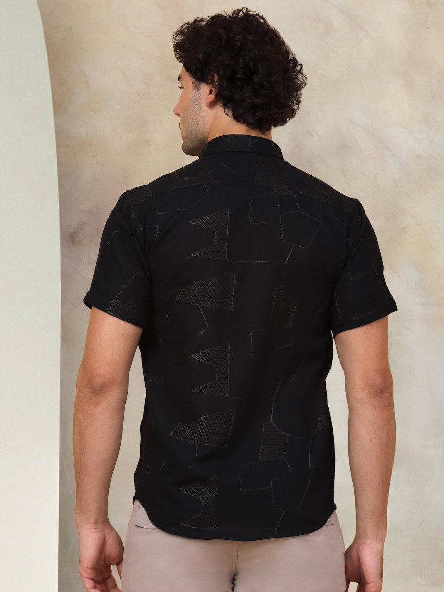 Black Self Design Party Shirt for Men - SF_944Black_S