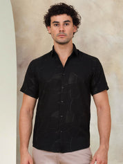 Black Self Design Party Shirt for Men - SF_944Black_S