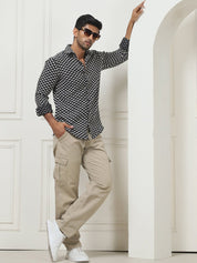 Black Self Design Party Shirt for Men - SF_956Black_S