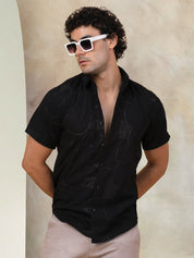 Black Self Design Party Shirt for Men - SF_944Black_S
