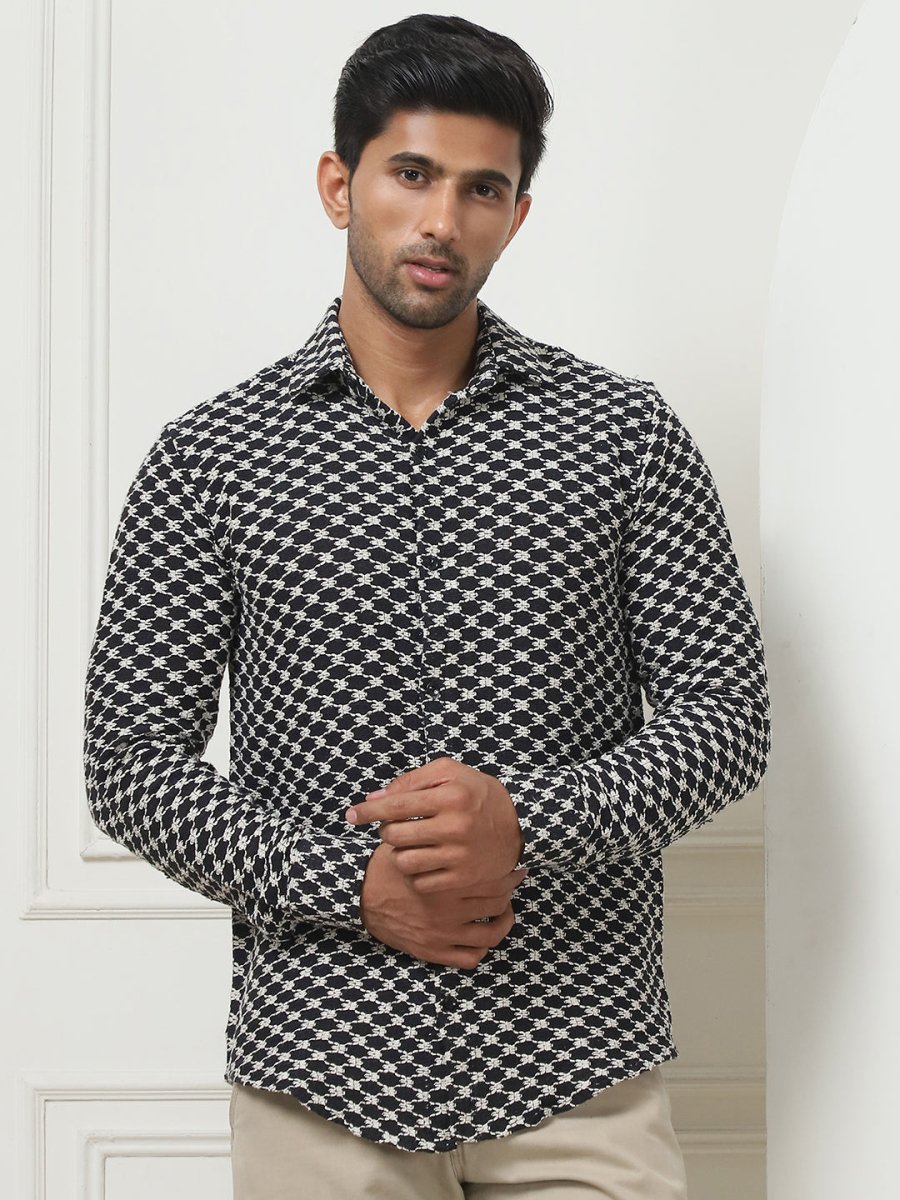 Black Self Design Party Shirt for Men - SF_956Black_S