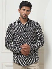 Black Self Design Party Shirt for Men - SF_956Black_S