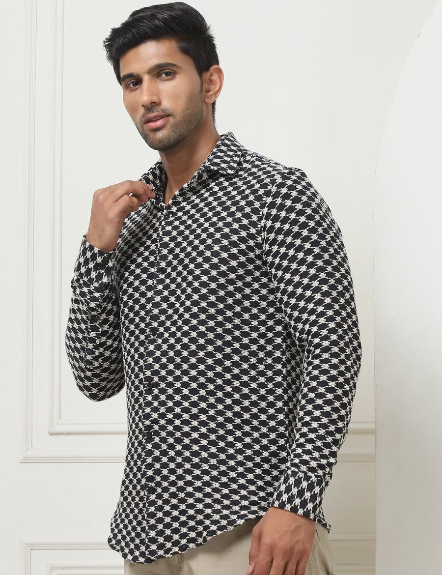 Black Self Design Party Shirt for Men - SF_956Black_S