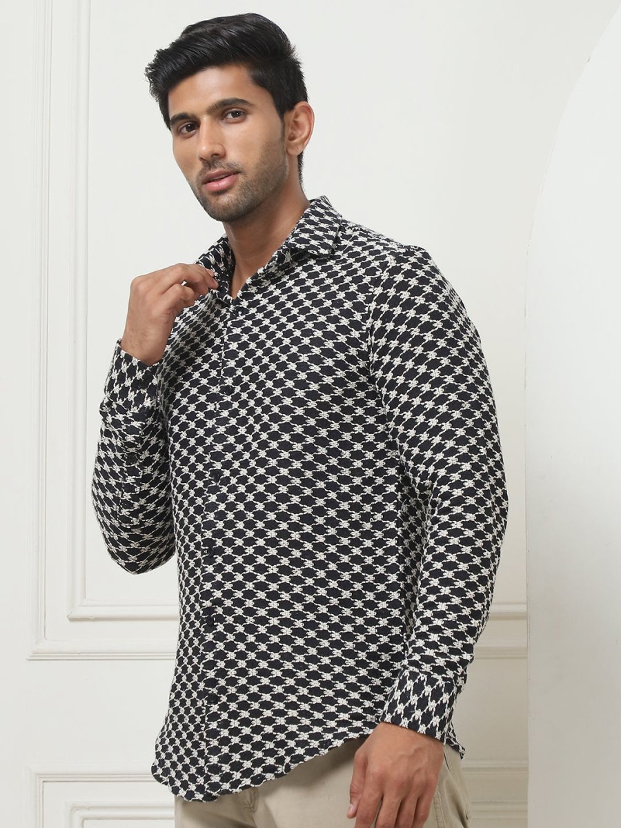 Black Self Design Party Shirt for Men - SF_956Black_S