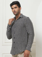Black Self Design Party Shirt for Men - SF_956Black_S