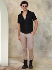 Black Self Design Party Shirt for Men - SF_944Black_S