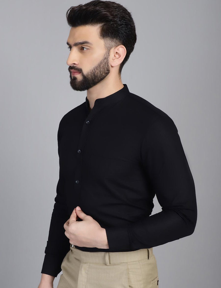 Black Solid Cotton Formal Shirt for Men - SF_927Black_S