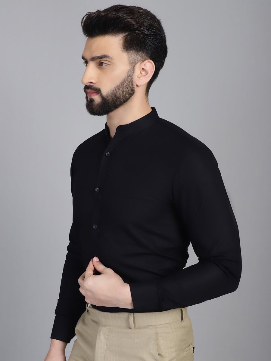 Black Solid Cotton Formal Shirt for Men - SF_927Black_S