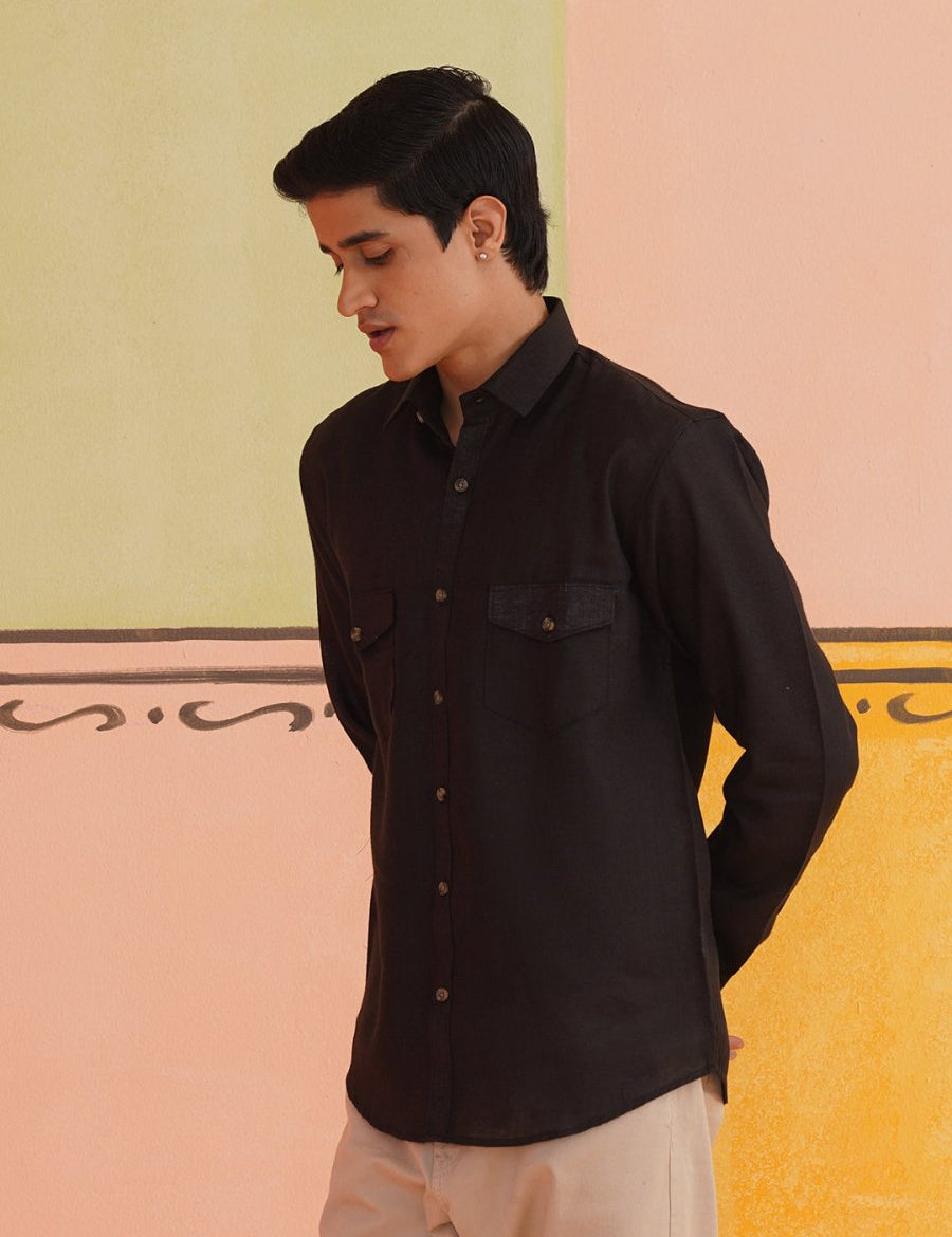 Black Solid Cotton Formal Shirt for Men - SF_9011Black_S