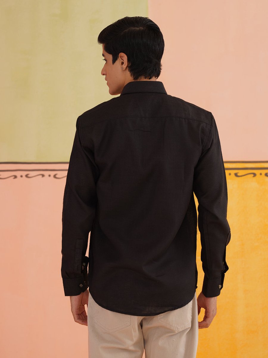 Black Solid Cotton Formal Shirt for Men - SF_9011Black_S