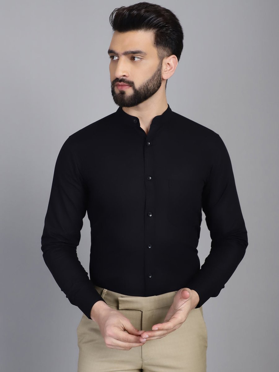 Black Solid Cotton Formal Shirt for Men - SF_927Black_S
