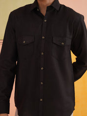 Black Solid Cotton Formal Shirt for Men - SF_9011Black_S
