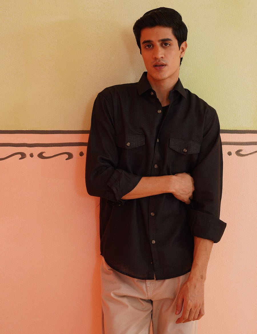Black Solid Cotton Formal Shirt for Men - SF_9011Black_S