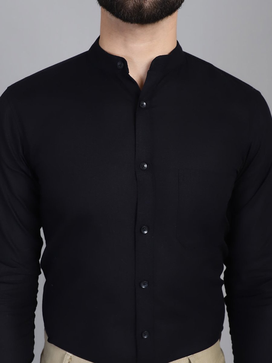 Black Solid Cotton Formal Shirt for Men - SF_927Black_S
