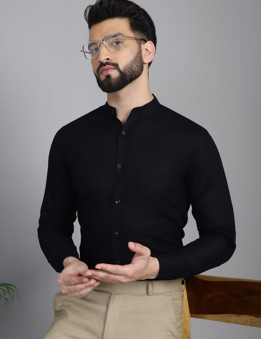 Black Solid Cotton Formal Shirt for Men - SF_927Black_S