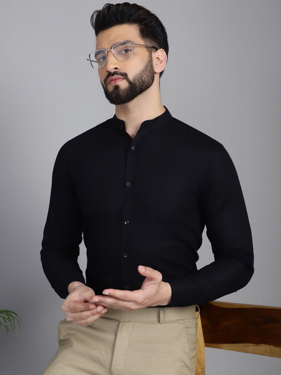 Black Solid Cotton Formal Shirt for Men - SF_927Black_S