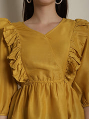Black Solid Women's Top With Frills - JNT_2024Mustard_XS